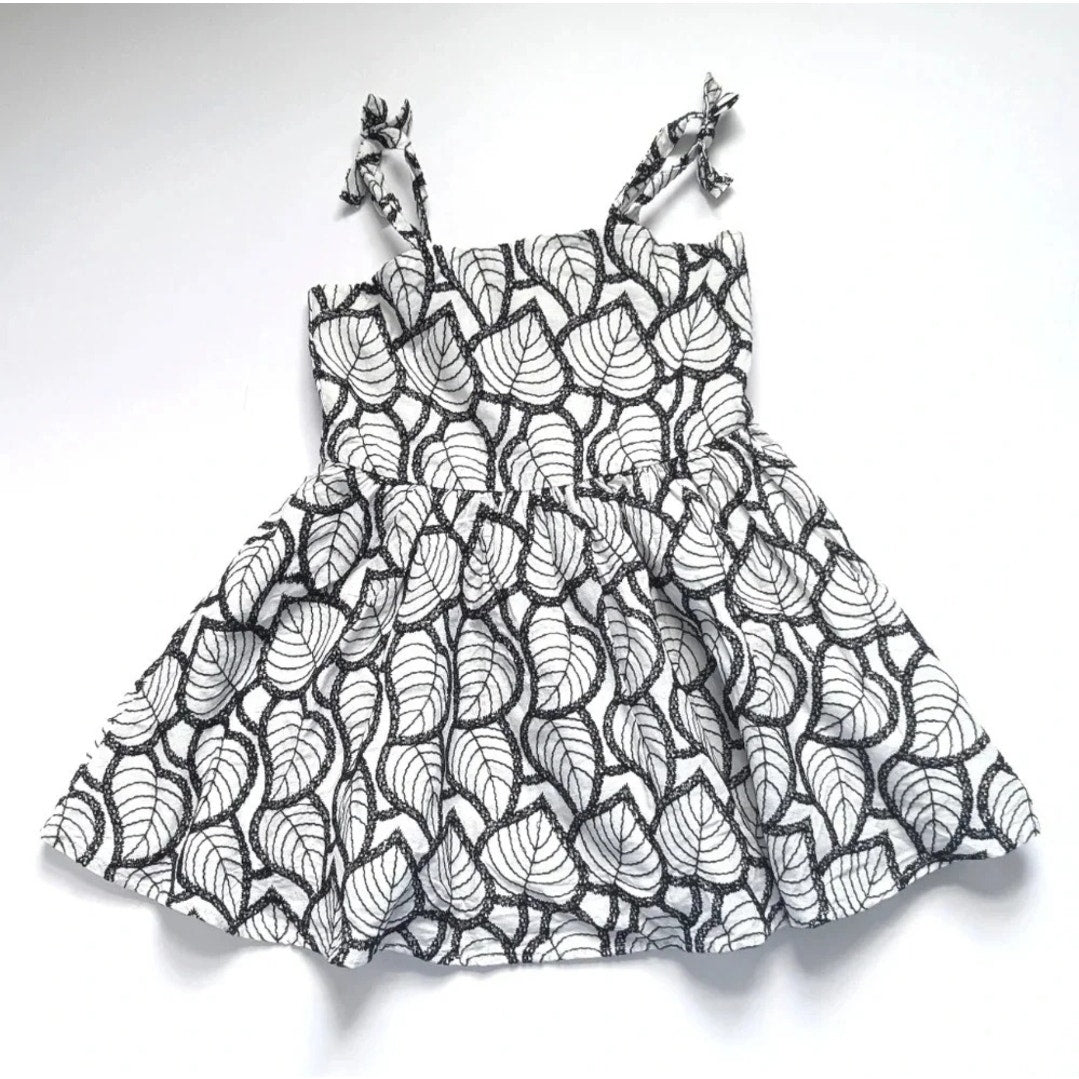 Janie and Jack Palm Leaf Cotton Eyelet Dress in Jet Ivory Black & White Size 2T