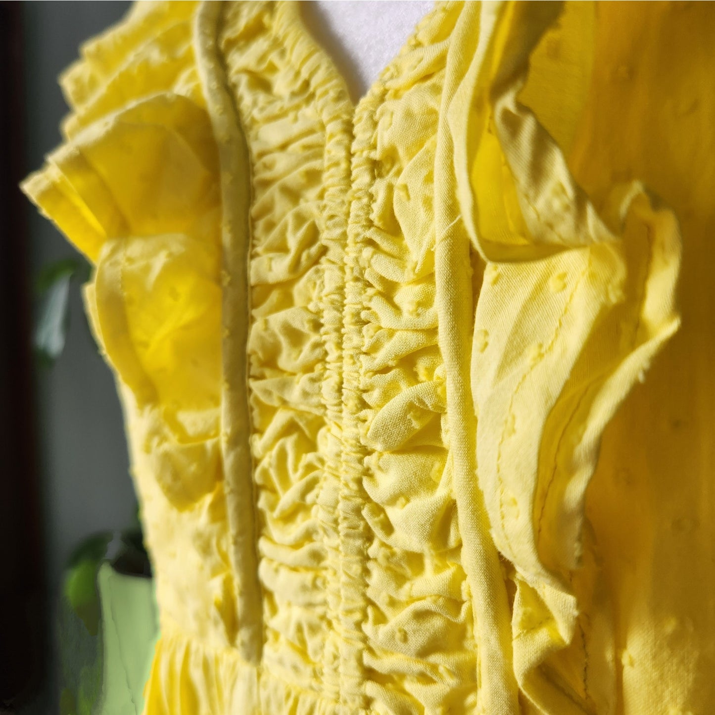 Hatley Women's Yellow Swiss Dots Smocked Ruffles Aria Midi Dress Size M 100% Cotton