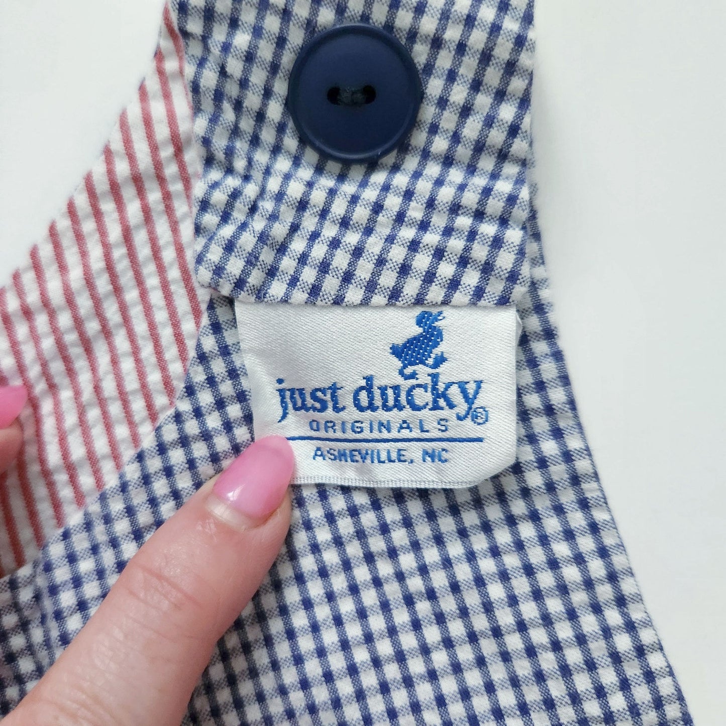 Vintage Just Ducky Reversible Baby Boy Romper Nautical Seersucker | Size 24 Months