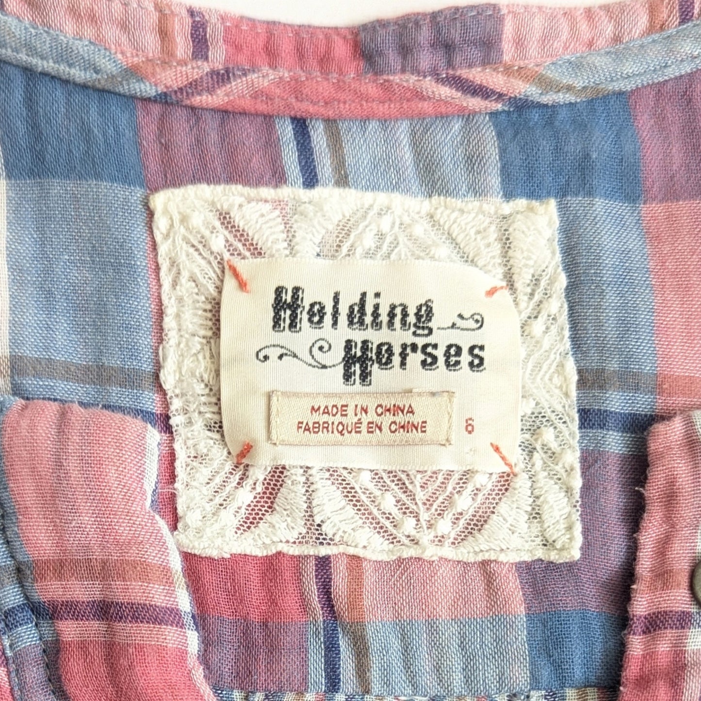 Anthropologie Holding Horses Plaid Tunic Top | Women’s 6 | Pink Mauve Blue Cotton Gauze | High Low Blouse