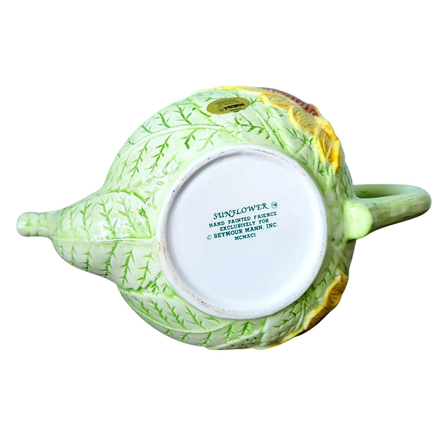 Vintage Seymour Mann Sunflower Teapot | 1991 | Hand Painted Faience Yellow Green Ceramic | Home