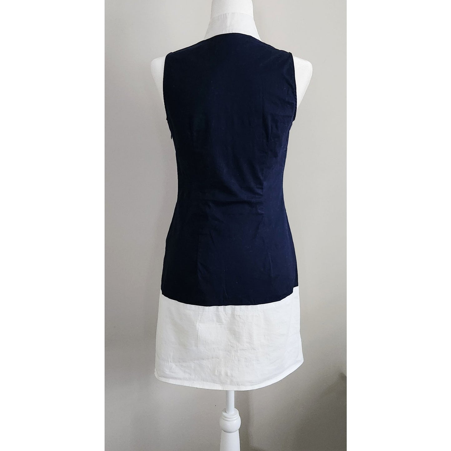 Sail to Sable Navy & White Stretch Cotton Sleeveless Shift Dress Size XS