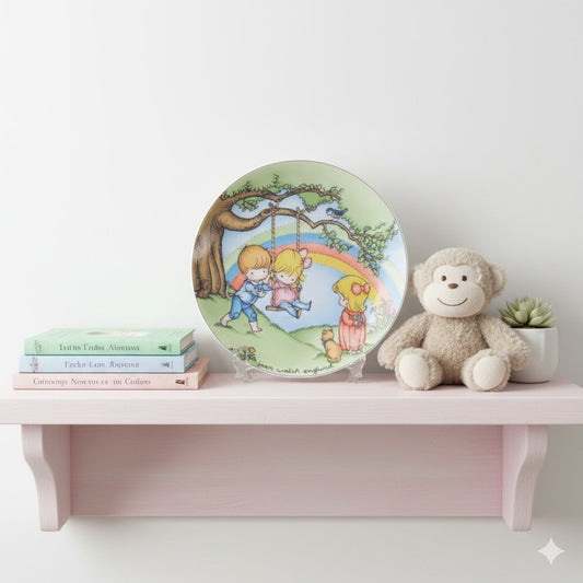 Vintage Joan Walsh Anglund “Make Each Day A Rainbow” Collectible Plate – 1981 – Pastel Rainbow Children Scene – Baby Nursery Home Wall Decor