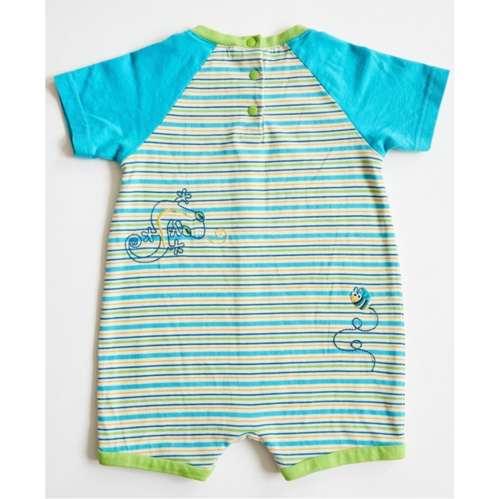 Vintage Okie Dokie Chameleon Baby Romper – 18M Y2K Striped Cotton One Piece