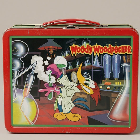 1999 Vintage Woody Woodpecker Retro Red and Green Metal Lunch Box