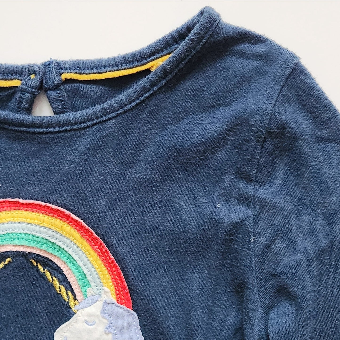 Mini Boden Navy Rainbow Unicorn Appliqué Dress | Girls Size 7-8 (128 cm) | Long Sleeve Tiered Twirl Dress