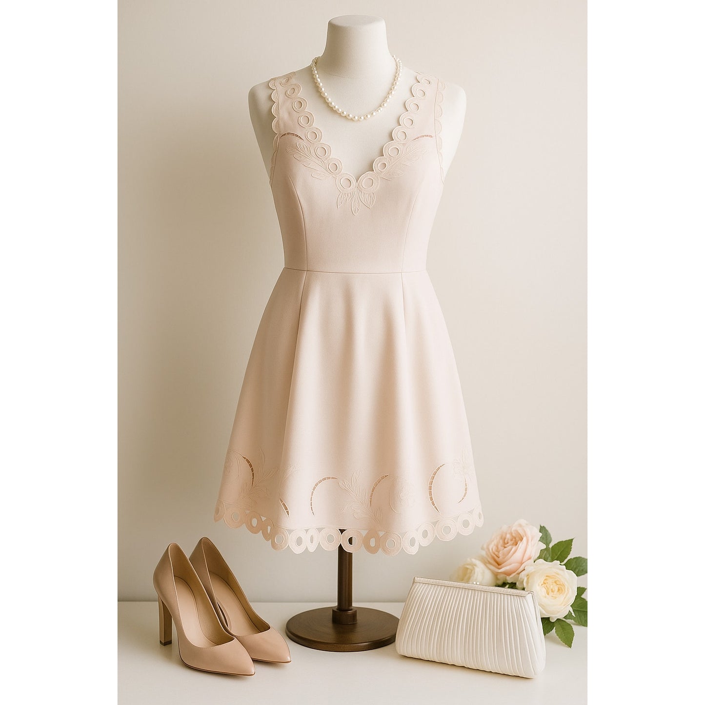 Ted Baker Emalise Pink Sleeveless V-Neck Embroidered Skater Dress Size 2 Women’s Fit & Flare