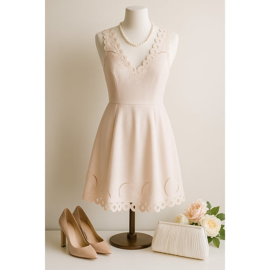 Ted Baker Emalise Pink Sleeveless V-Neck Embroidered Skater Dress Size 2 Women’s Fit & Flare