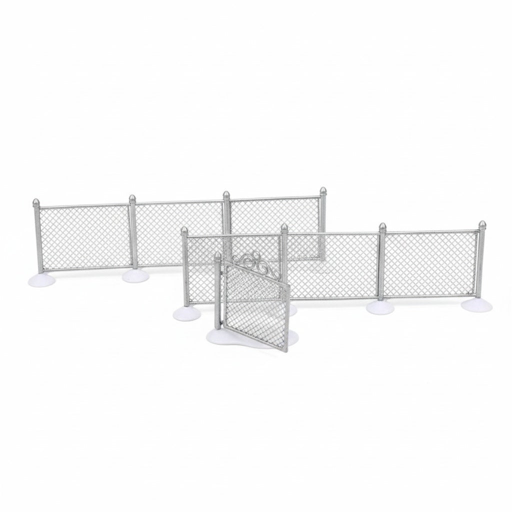 Department 56 “Chain Link Fence With Gate” – Set of 3 Metal Village Accessories (1993)