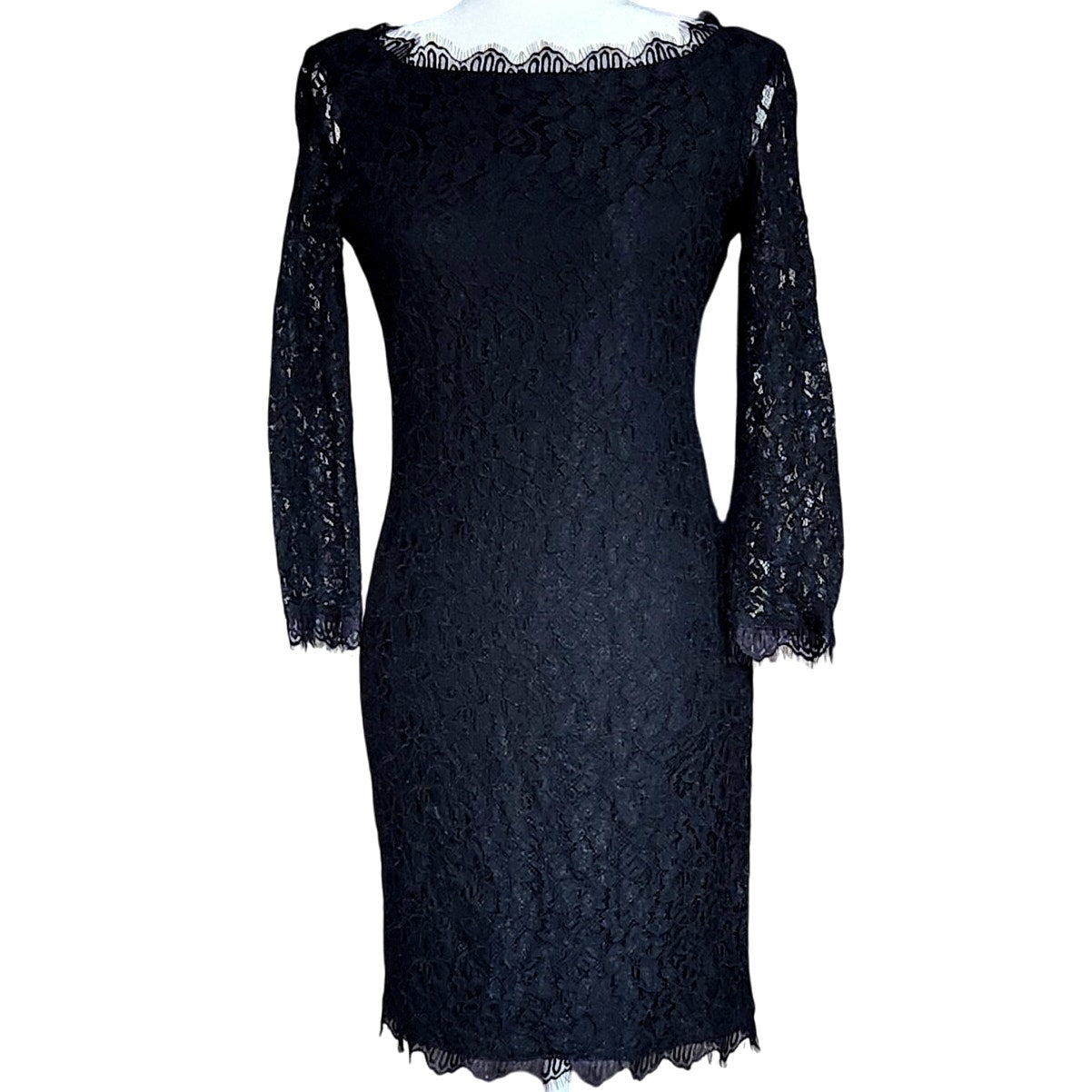 Zarita Black Lace 3/4 Sleeve Dress | Women's 6 | Made in USA