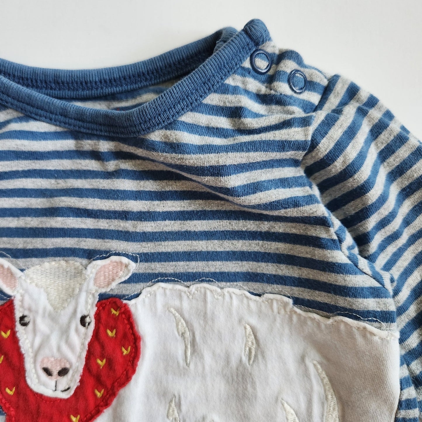 Vintage Baby Boden Infant Blue Striped Sheep in Scarf Long Sleeve Tee Size 6-12M