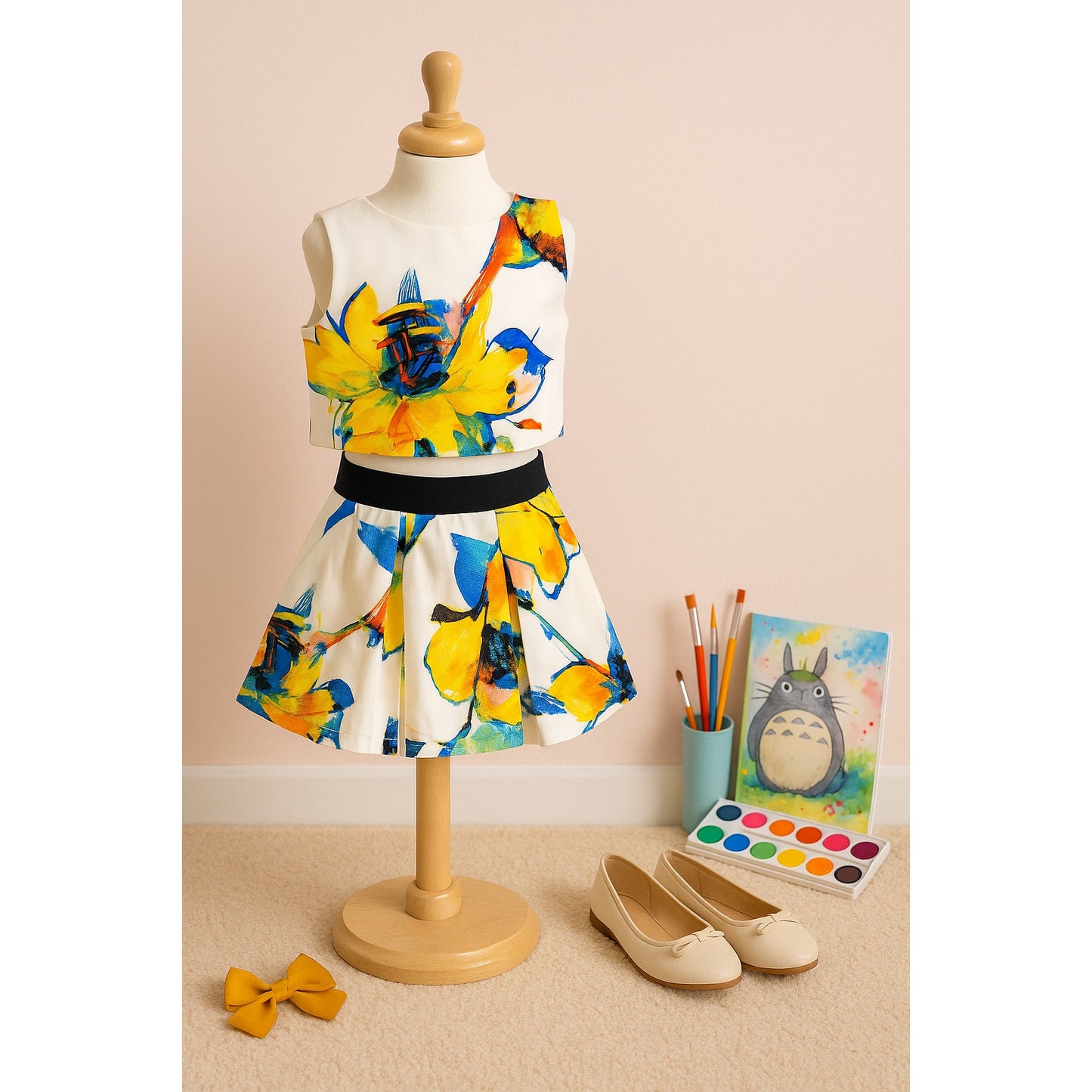 Milly Minis Girls Art Floral Two Piece Set | Sleeveless Crop Top & Skirt | Size 4