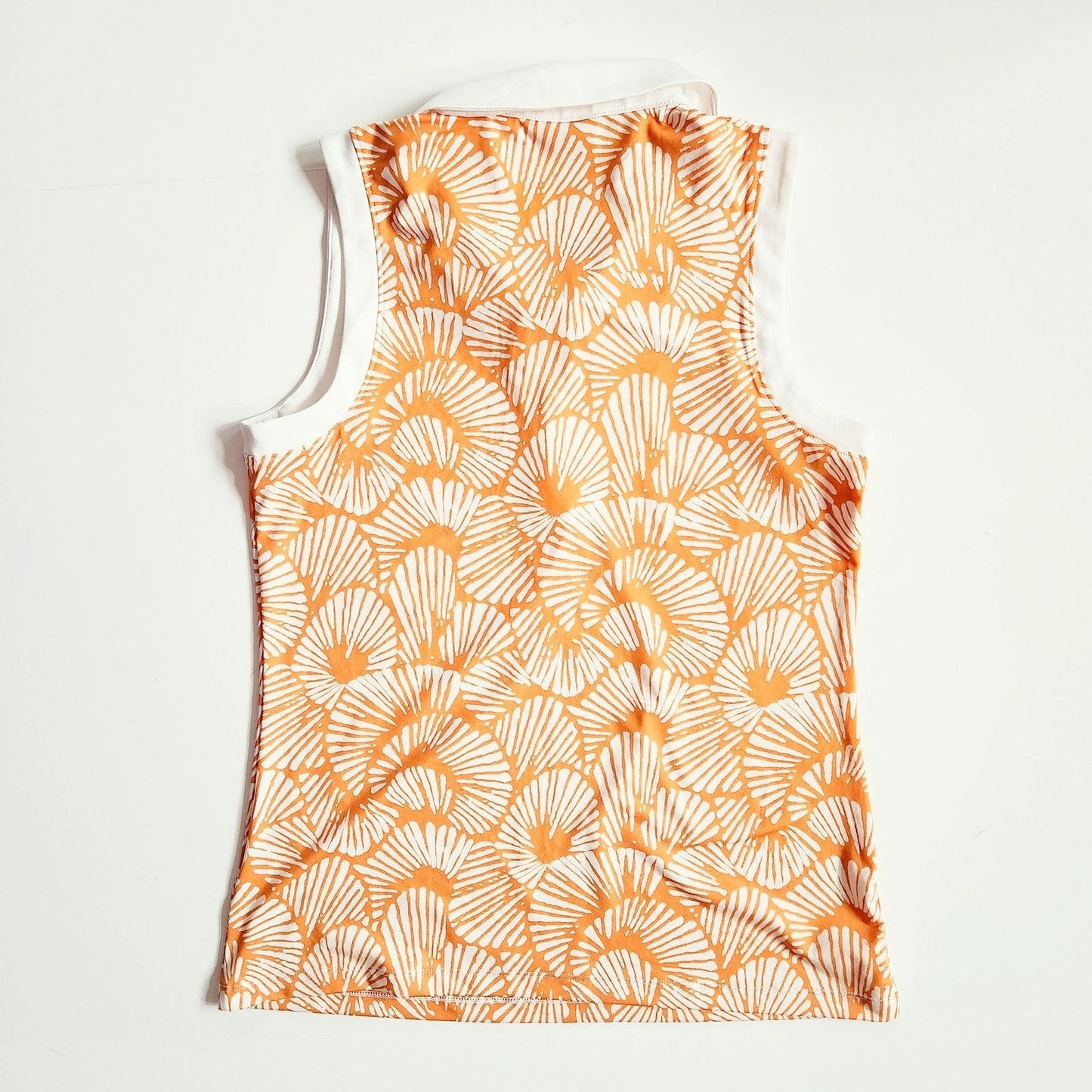 Tommy Bahama Golf Polo | Sleeveless Orange & White Print Collared Top | Women’s Size M Activewear
