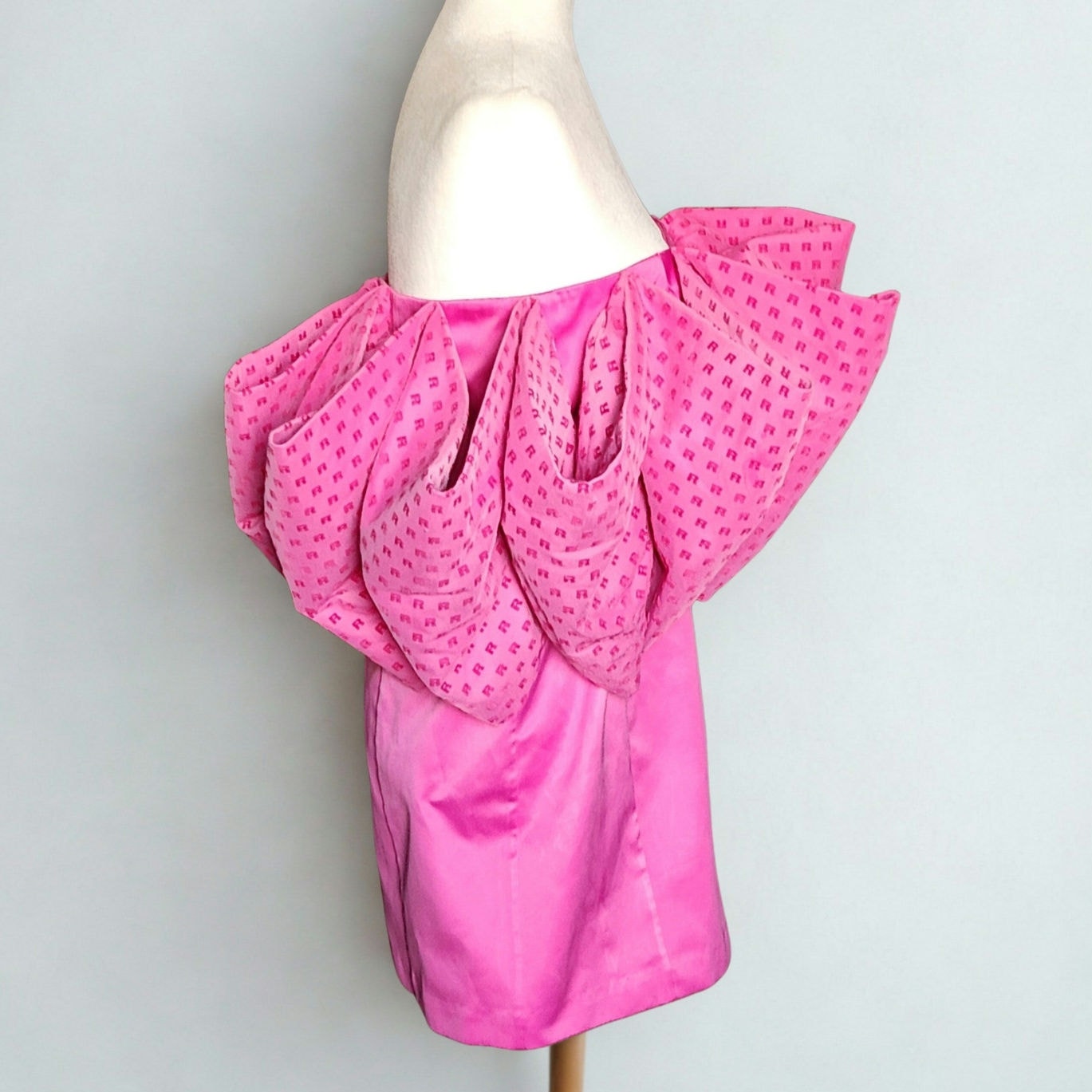 💖 ROTATE Birger Christensen Women's Natalie Fuchsia Pink Bow Mini Dress Size 8