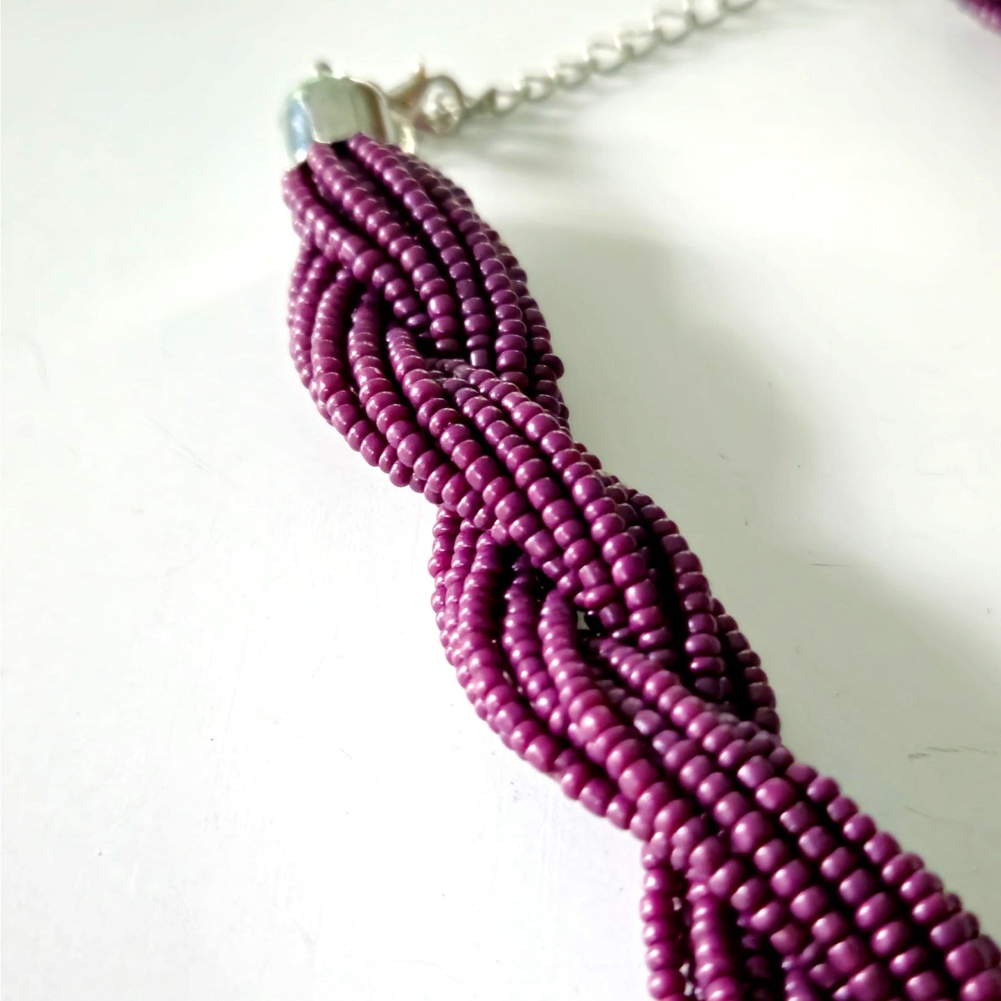 Vintage Y2K Multi-Strand Seed Bead Statement Necklace | Plum Purple Braided Knot