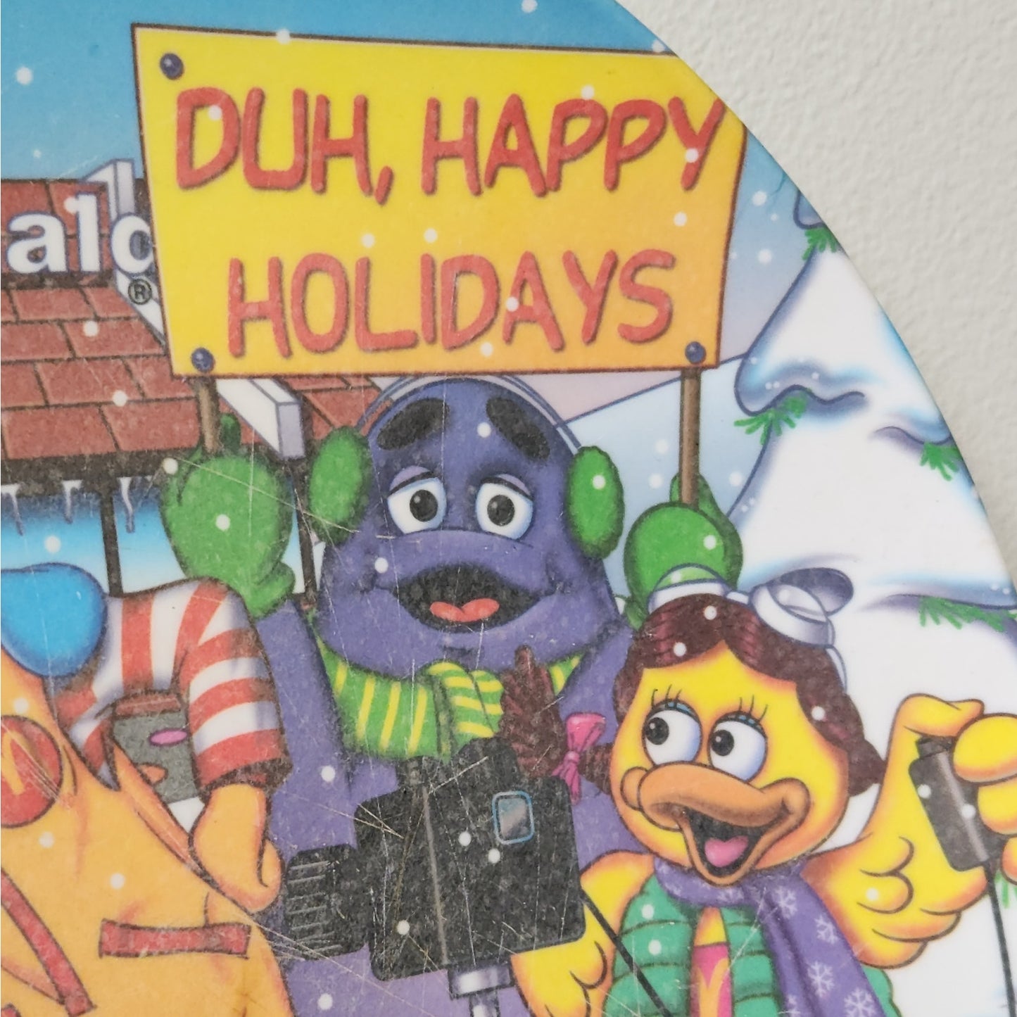 Vintage McDonald’s Holiday Gift Bundle | 2001 “Duh, Happy Holidays” Plate & 1985 Plush Reindeer Ornament