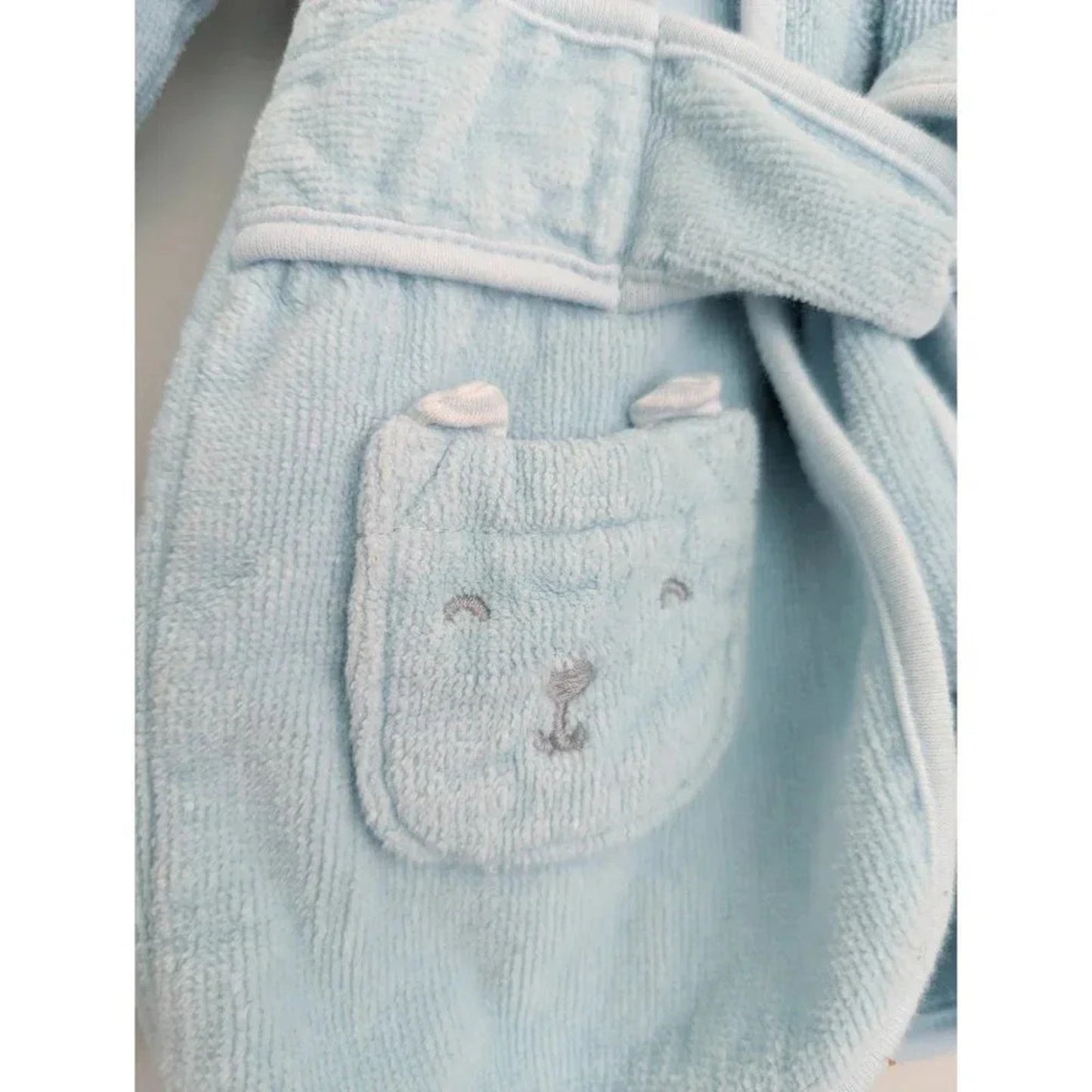 Baby Animal Terry Cloth Bath Robe Light Blue Striped Lining 0-9 months