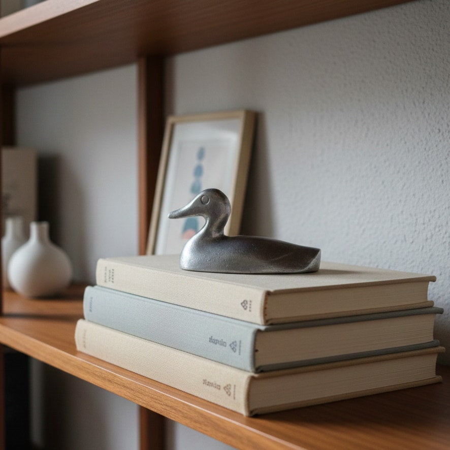 Mini Mid Century Aluminum Duck | 1960s Modernist Silver Sculpture | Tiny Shelf Accent