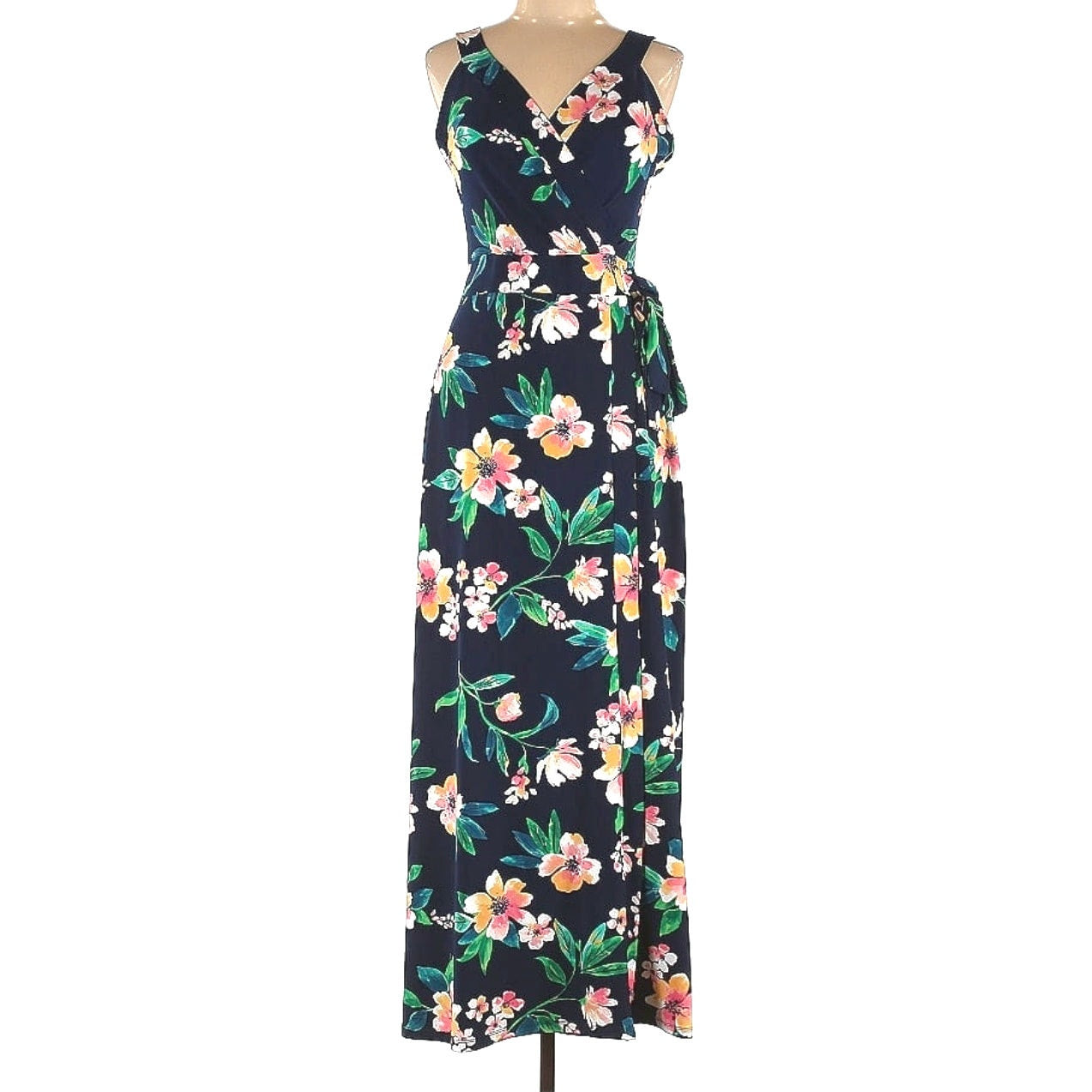 Market & Spruce Women's Sleeveless Blue Floral Hellena Wrap Maxi Dress | Size L