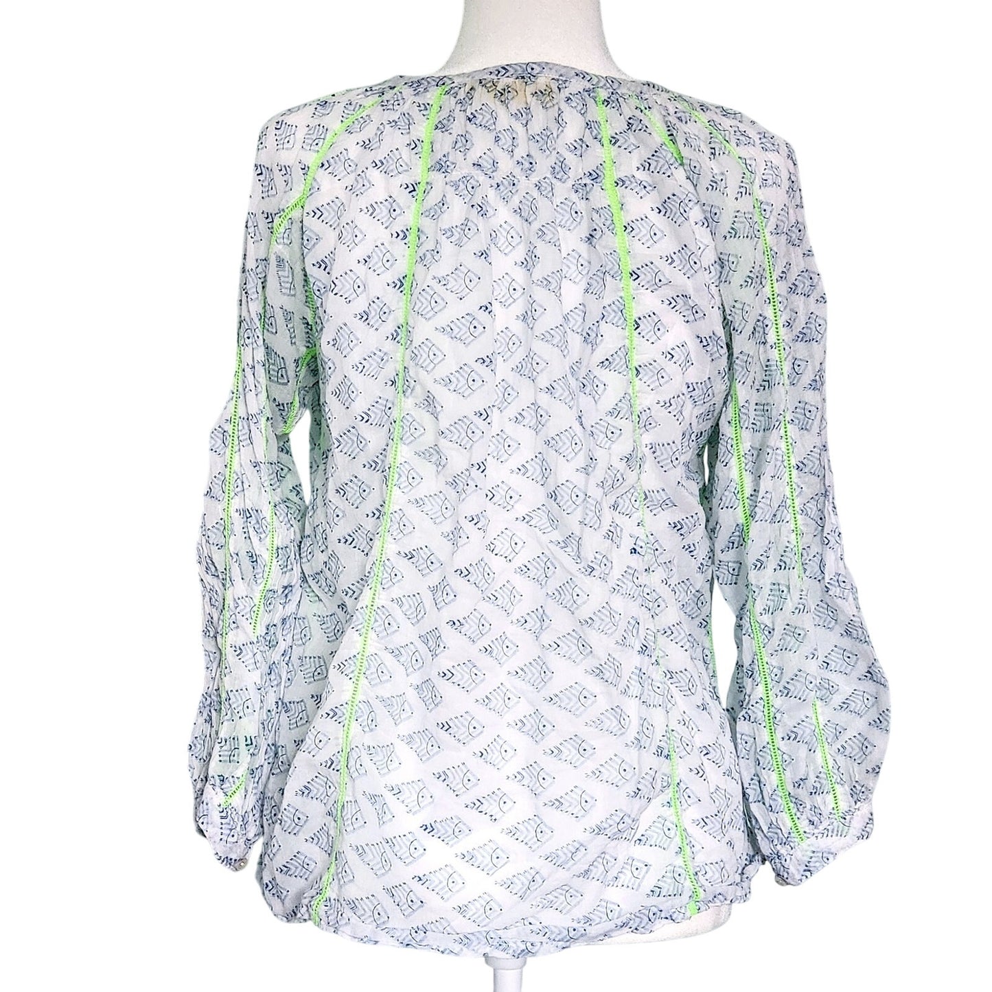 Roberta Roller Rabbit Lightweight Cotton Voile Long Sleeve Blouse Women's Size Small