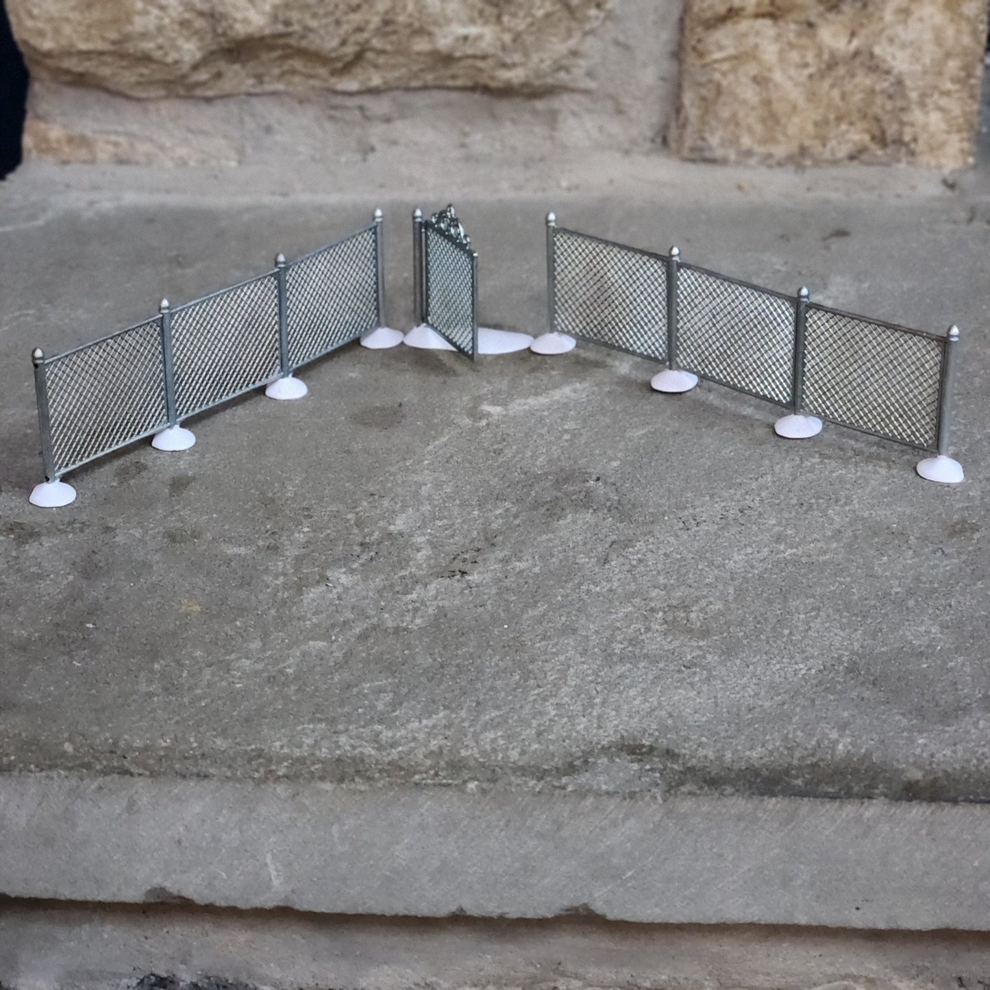 Department 56 “Chain Link Fence With Gate” – Set of 3 Metal Village Accessories (1993)