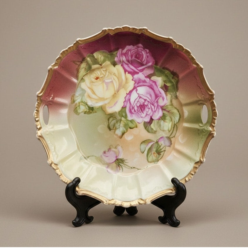 Antique Kuno Steinmann Tiefenfurt Porcelain Cake Plate | Roses à la Paris