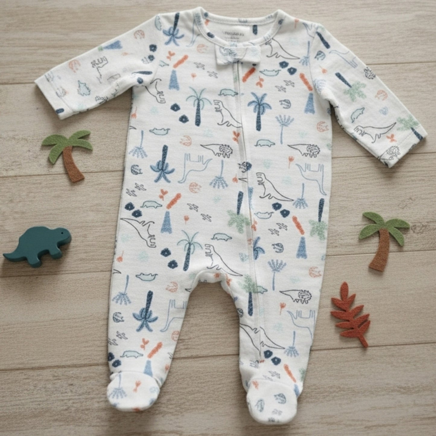 Dinotime Infant Long Sleeve Muslin Footie Zippy | Size 6-9 Months