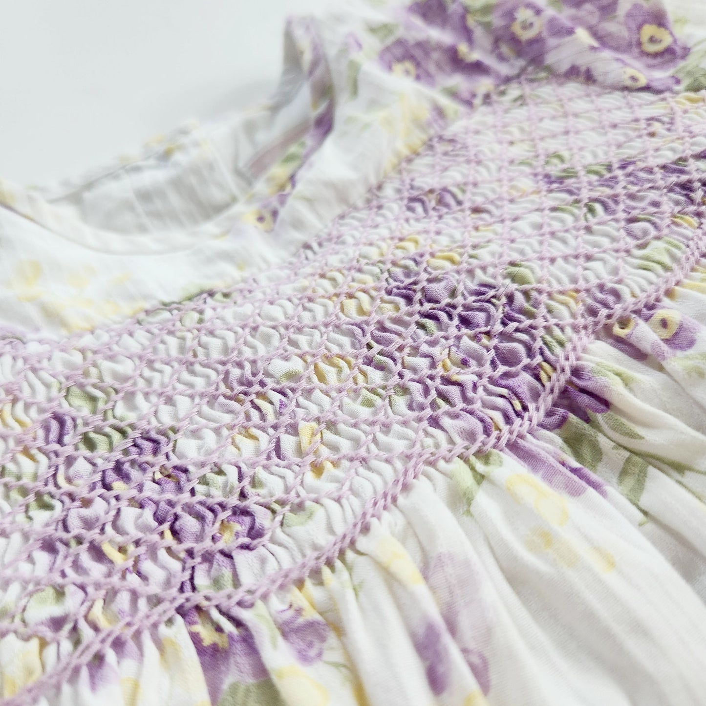 Janie and Jack Layette Hand-Smocked Stripe Dobby Floral Dress Purple Pansy Size 3-6 Months