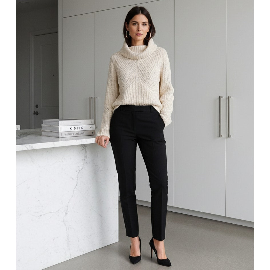 Cece Funnel Neck Wool Turtleneck Cream Sweater | Women's S