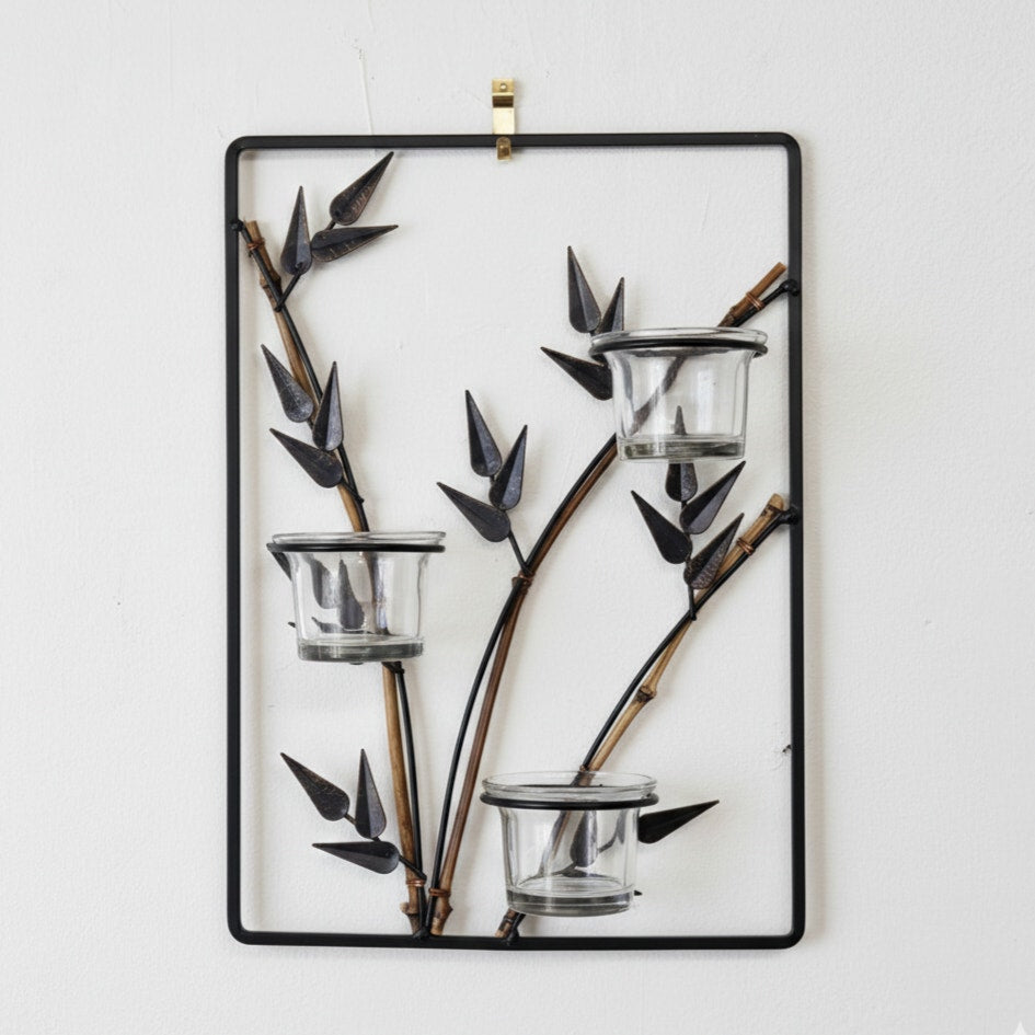 Vintage Bamboo & Metal Wall Candle Holder
