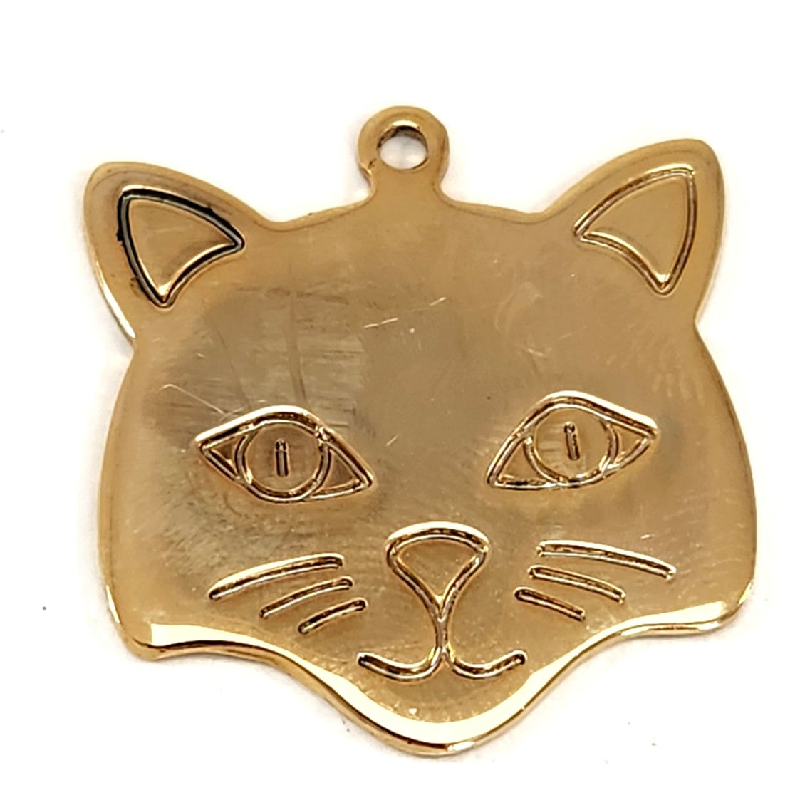 1990s Brass Cat Face Tag with Gift Box – Personalized “Boo-Boo” Pet ID Charm