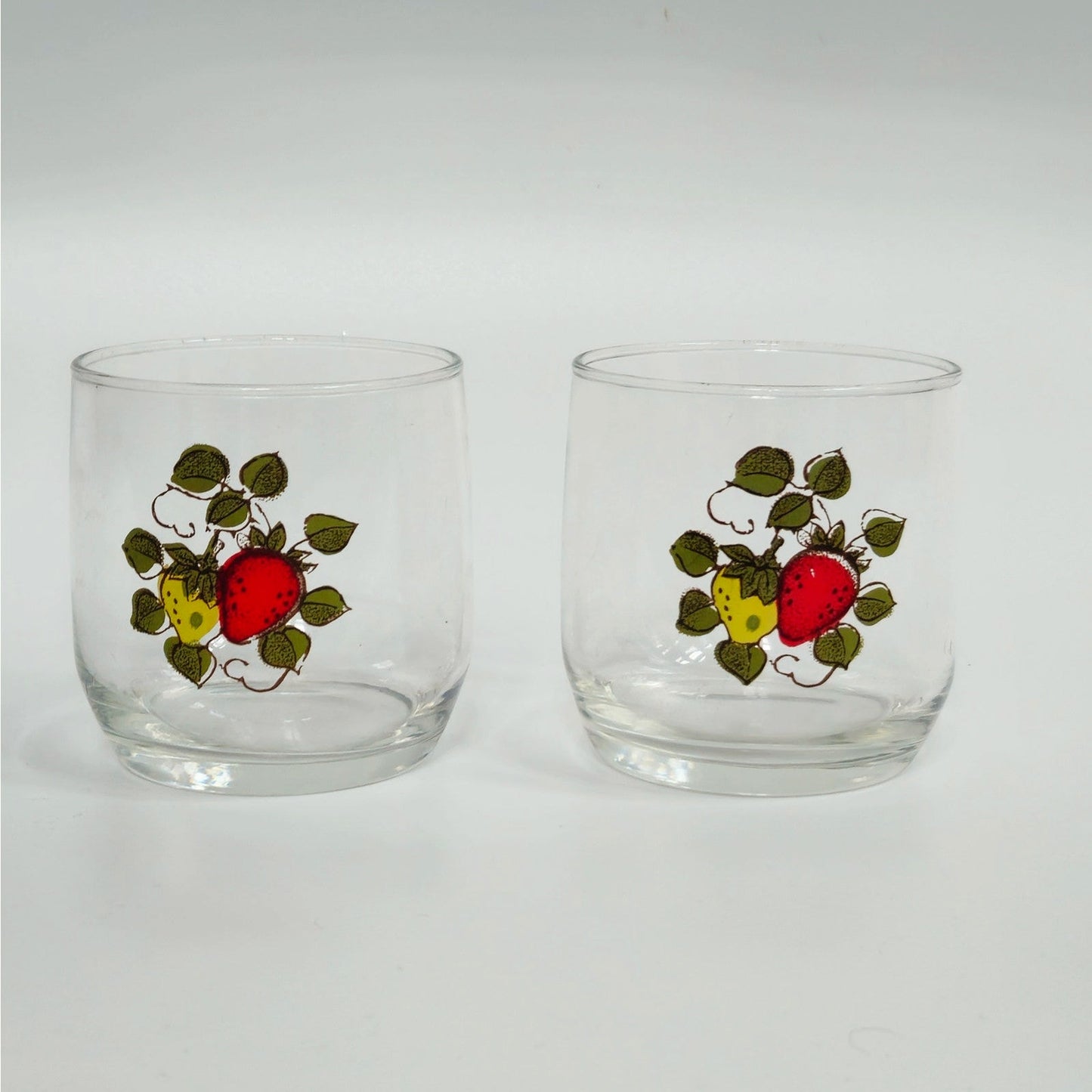 Vintage 1970s Mid Century Strawberry Fields Juice or Rocks Glasses - Pair