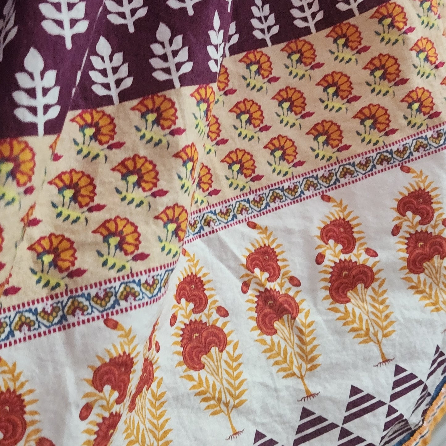 Khaadi Cotton Pom Pom Long Sleeve Flare Tunic Boho Artisan Print | Women Size 8