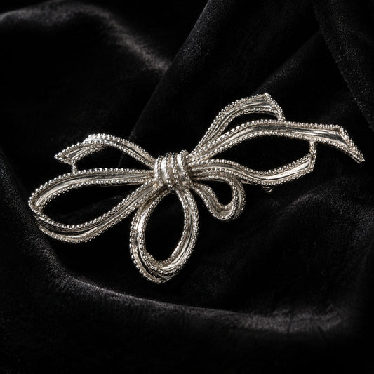 Vintage Trifari Silver Tone Ribbon Bow Brooch