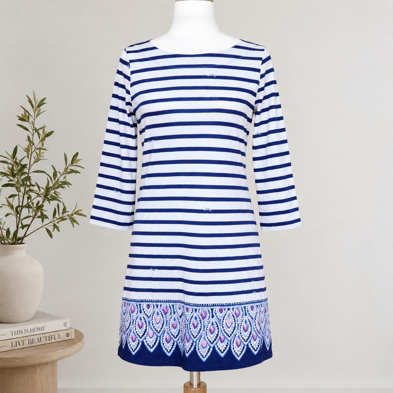 Lilly Pulitzer Beacon Blue Serene Striped Peacock Engineered Dress – Women's Size Small