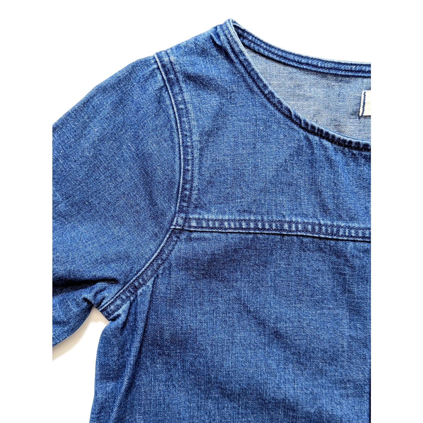 Madewell 3/4 Sleeve Denim Shift Dress Cotton Linen Blend Raw Hem | Women's Size XXS