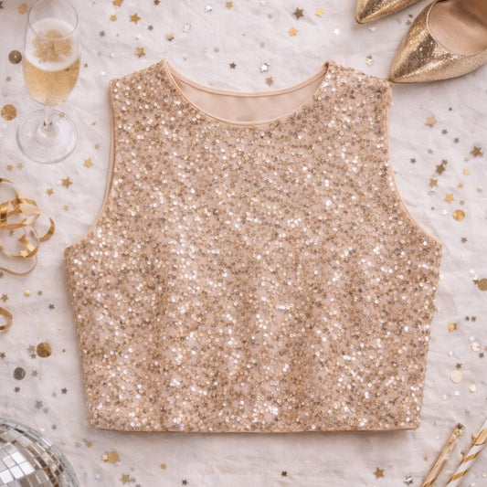 Adrianna Papell Champagne Sequin Sleeveless Evening Top | Women's 6