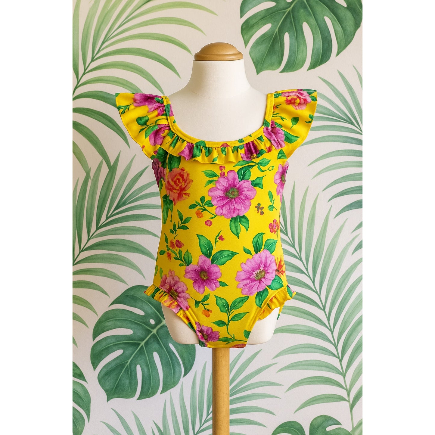 Janie and Jack Girls Floral Ruffle Swim Cover-Up & Recycled Flutter Sleeve Swimsuit Set 2T Solar Power Floral