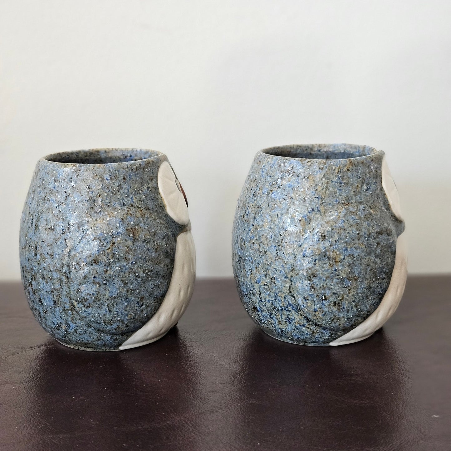 Vintage Owl Teapot Set with 2 Cups – 1970s Japanese Stoneware – Speckled Blue – Otagiri Style