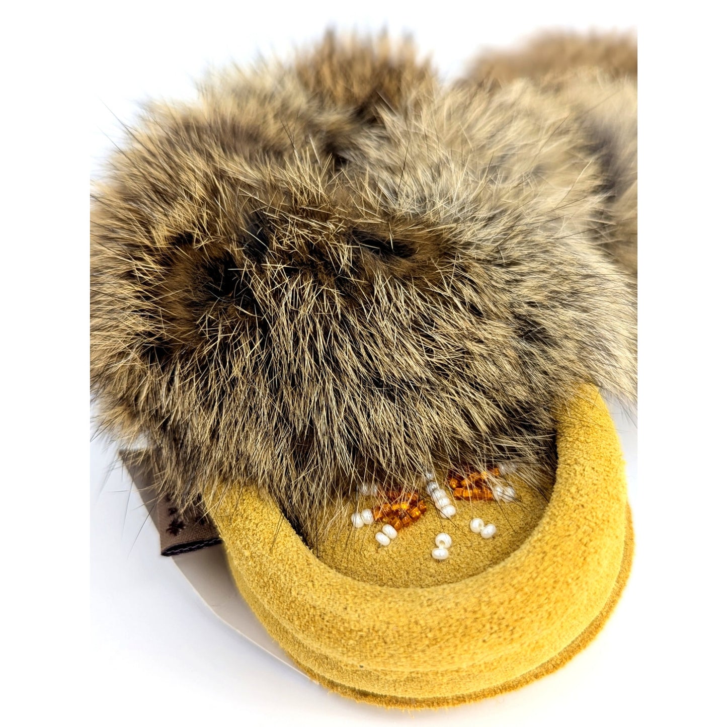 Laurentian Chief Baby Moccasins | Rabbit Fur Trim | Hand-Beaded | Size 4 | Suede Leather | Made in Canada