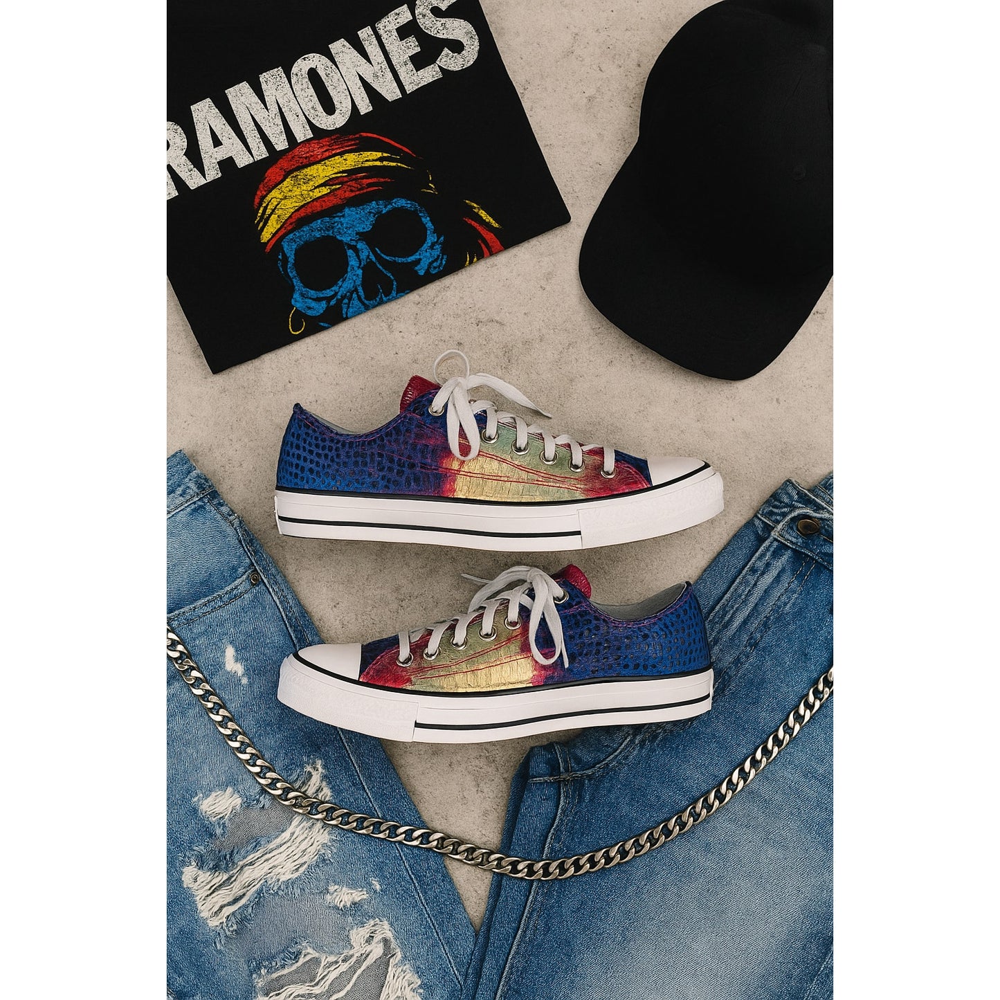 Converse Chuck Taylor All Star Limited Edition Metallic Croc Skin Sneakers – Unisex Men 3 / Women 5 – Rare Statement Pair