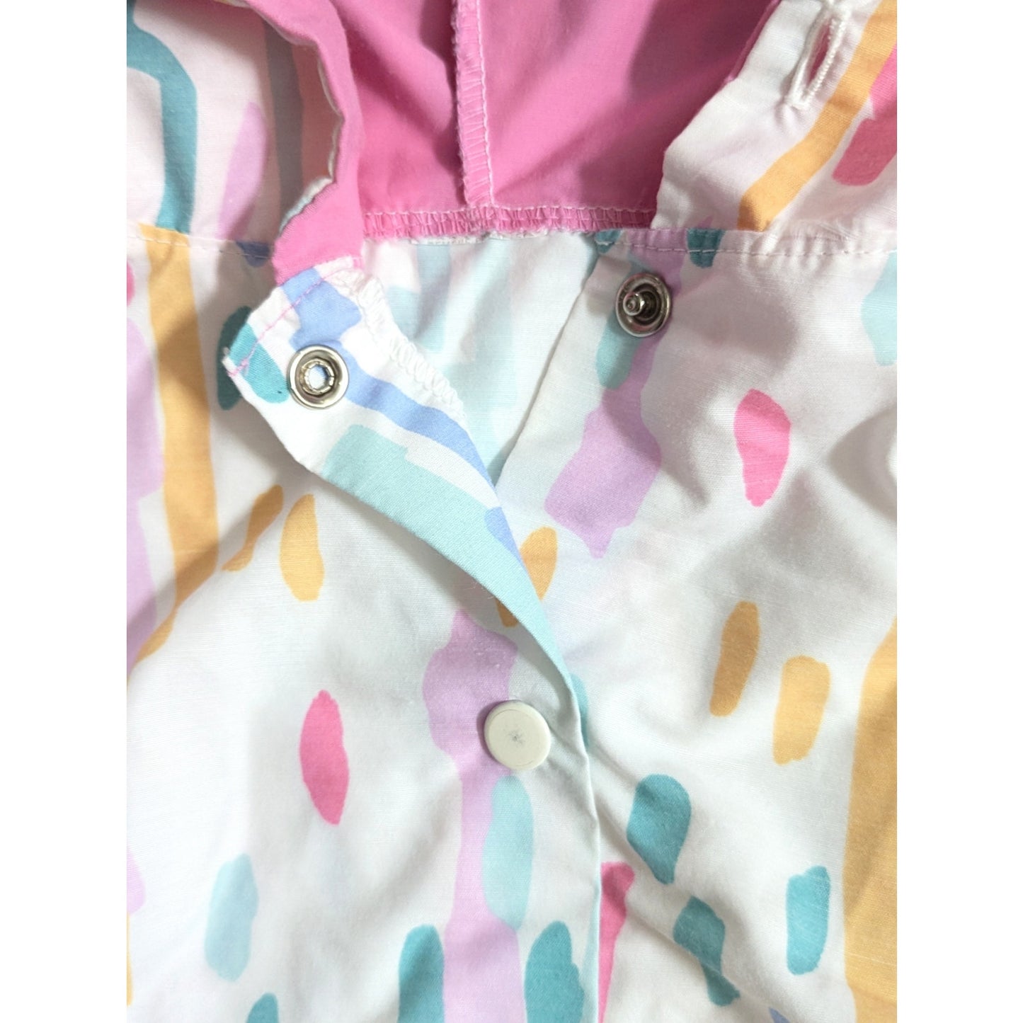 Vintage 1980s Girls Sleeveless Hooded Vest | Size 5T 5/6 | Pastel Confetti Print | Snap Button Front | Retro Summer Outerwear