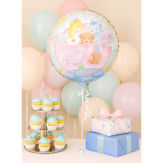 Vintage Hallmark 18” Mylar Balloon • Noah’s Ark Animals • Rainbow Pastel • New Sealed Made in USA