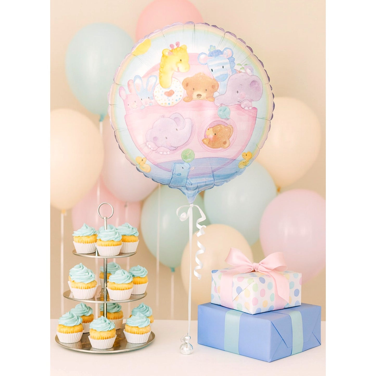 Vintage Hallmark 18” Mylar Balloon • Rainbow Pastel Noah’s Ark Animals • New Sealed