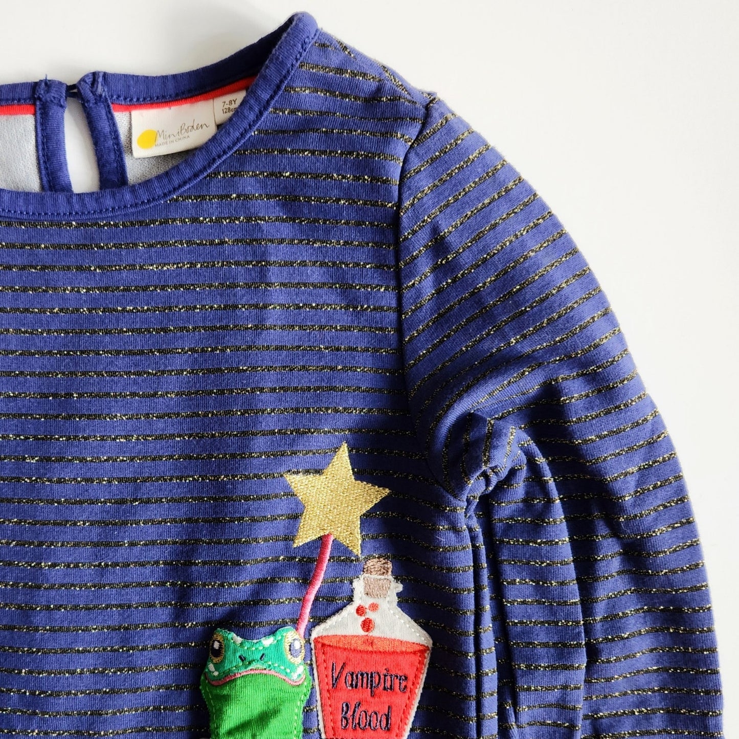 Mini Boden Girls Halloween Witch Dress Tulle Party Starboard Blue Cat Frog Vampire Blood Size 7-8Y