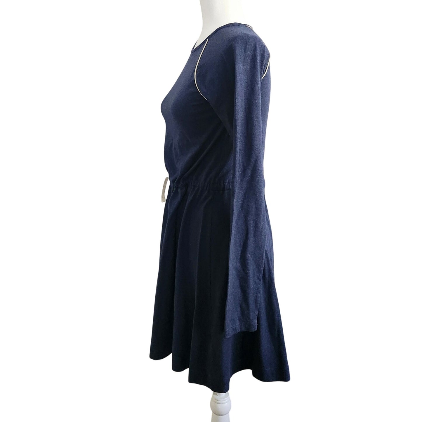 Girls Blue Long Sleeve Drawstring Waist Gold Trim Skater Dress | Size 13-14Y