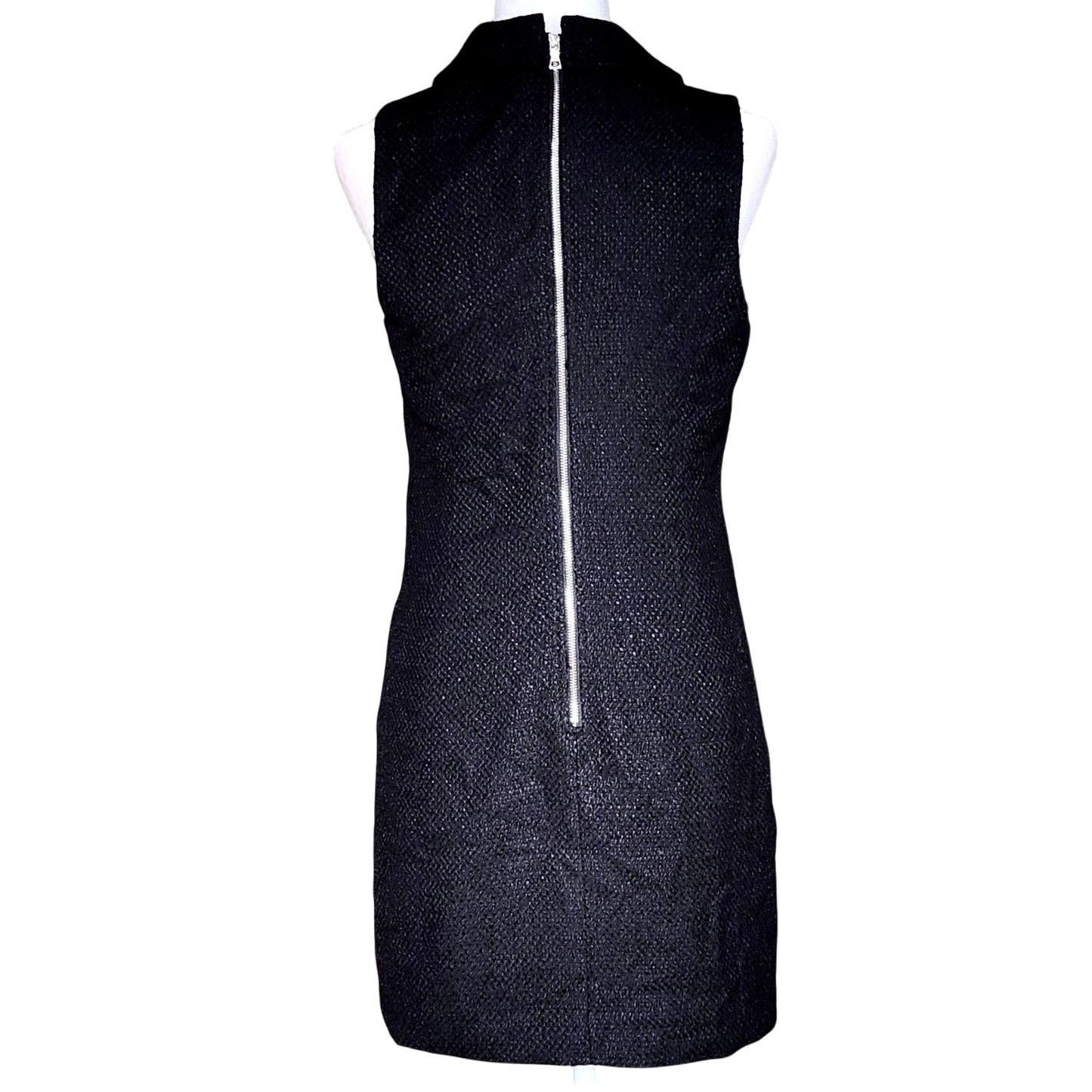 Black Boucle Tweed Sleeveless Double-Breasted Blazer Dress | Women's S