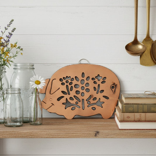 1999 Copper Pig Trivet with Cast Iron Backing