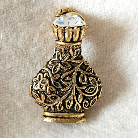 Vintage Victorian Perfume Bottle Charm Pendant | 1980s–1990s Gold Filigree