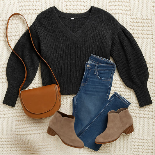 Pleat-Sleeve Pullover Sweater Ashland Slate | Italian Yarn Silk Blend | Women's XXS